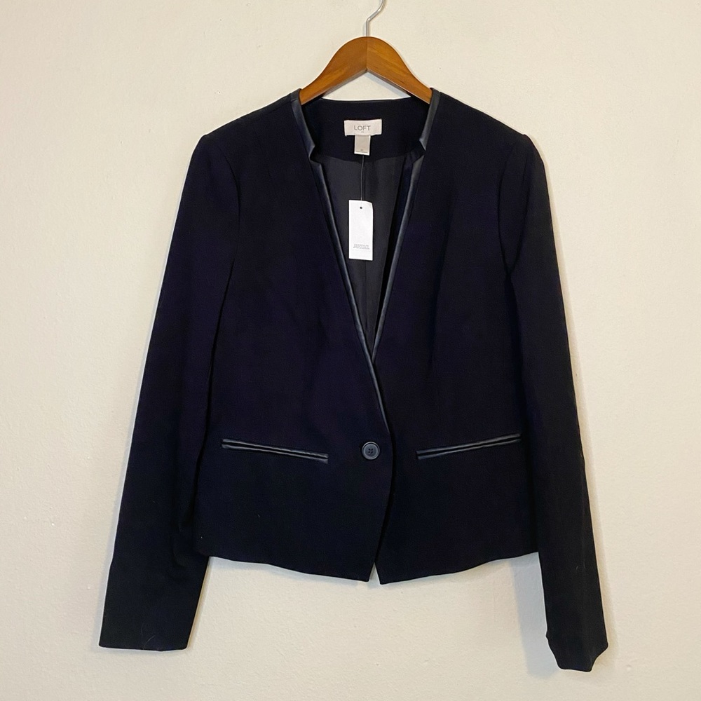 *NWT* LOFT Black Blazer with Leather Detail